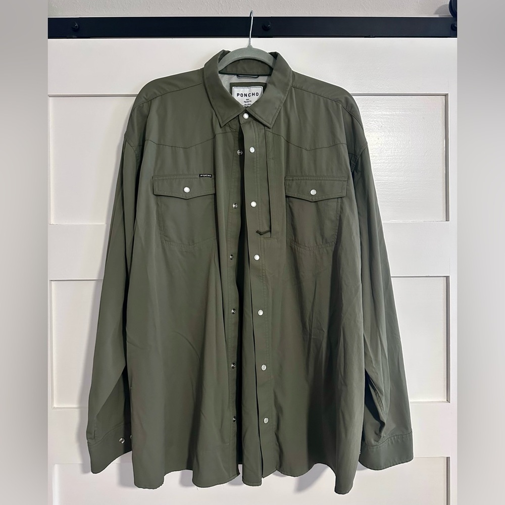 PONCHO Olive Green pearl snap Button-Up Shirt